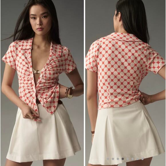 Anthropologie Maeve Ruched Mod Polo Top - Picture 1 of 7